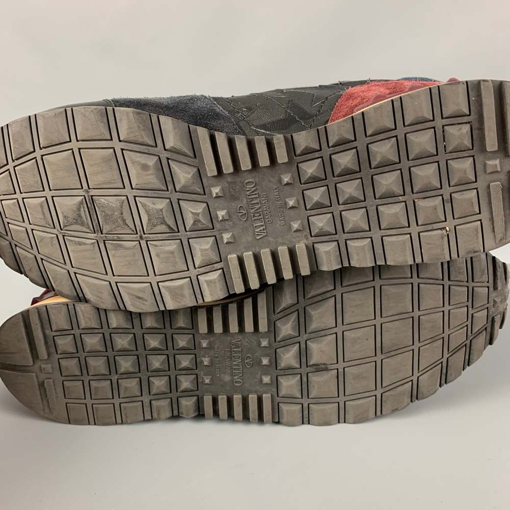 VALENTINO Navy Burgundy Stars Leather Rockrunner Sneakers - Picture 9 of 9